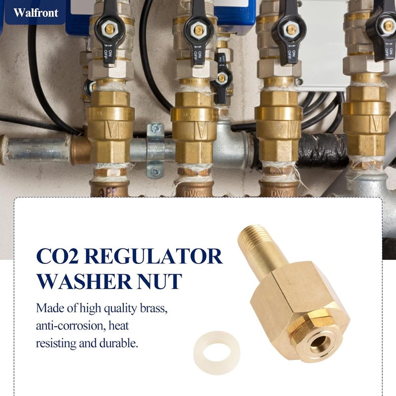 Wal front CO2 Carbon Dioxide Fittings Regulator Brass CGA-320 NPT1/4 Carbon Dioxide Regulator Inlet Nut and Nipple with Washer Fasten CO2 Valve Tightly - Image 2